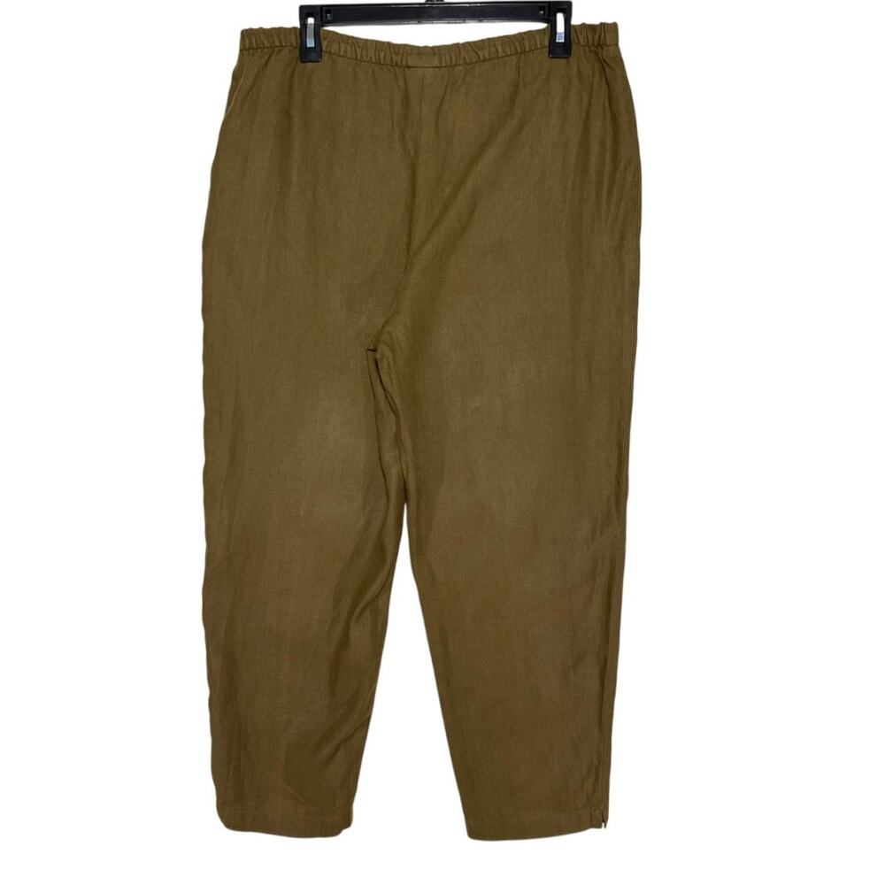 EILEEN FISHER Women’s Brown Linen Pull On Tapered Cropped Leg Pant